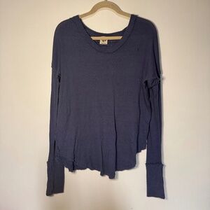 We The Free People Purple Boxy Oversized Long Sleeve Top Small Thermal Cuff ?